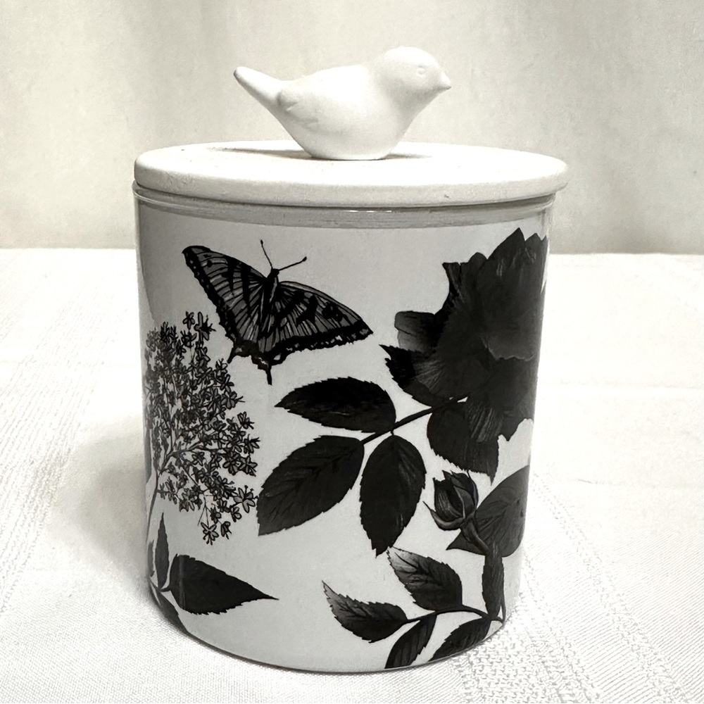 Floral Black and White glass jar with ceramic lid